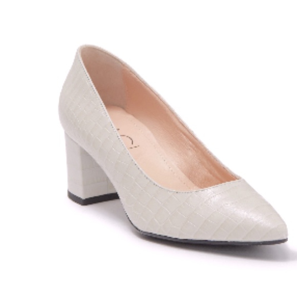 Elegant Off White AGL Block Heel Embossed Croc Pumps